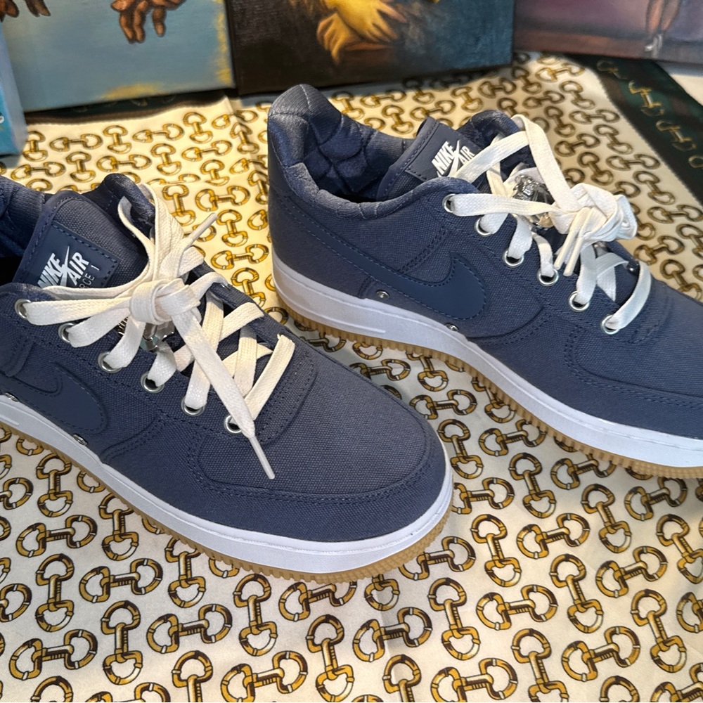 Nike Blue and White Casual Sneakers with Low-Top Design